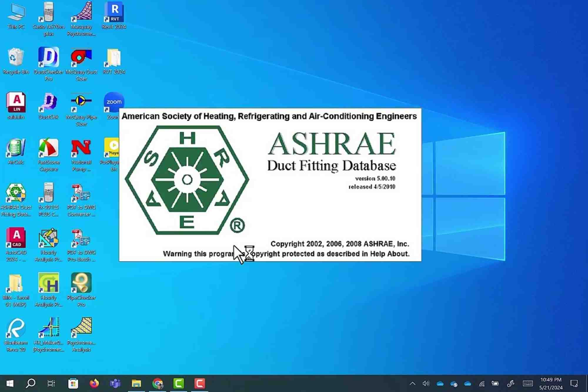 ASHRAE Duct Fitting Database Software Free Download