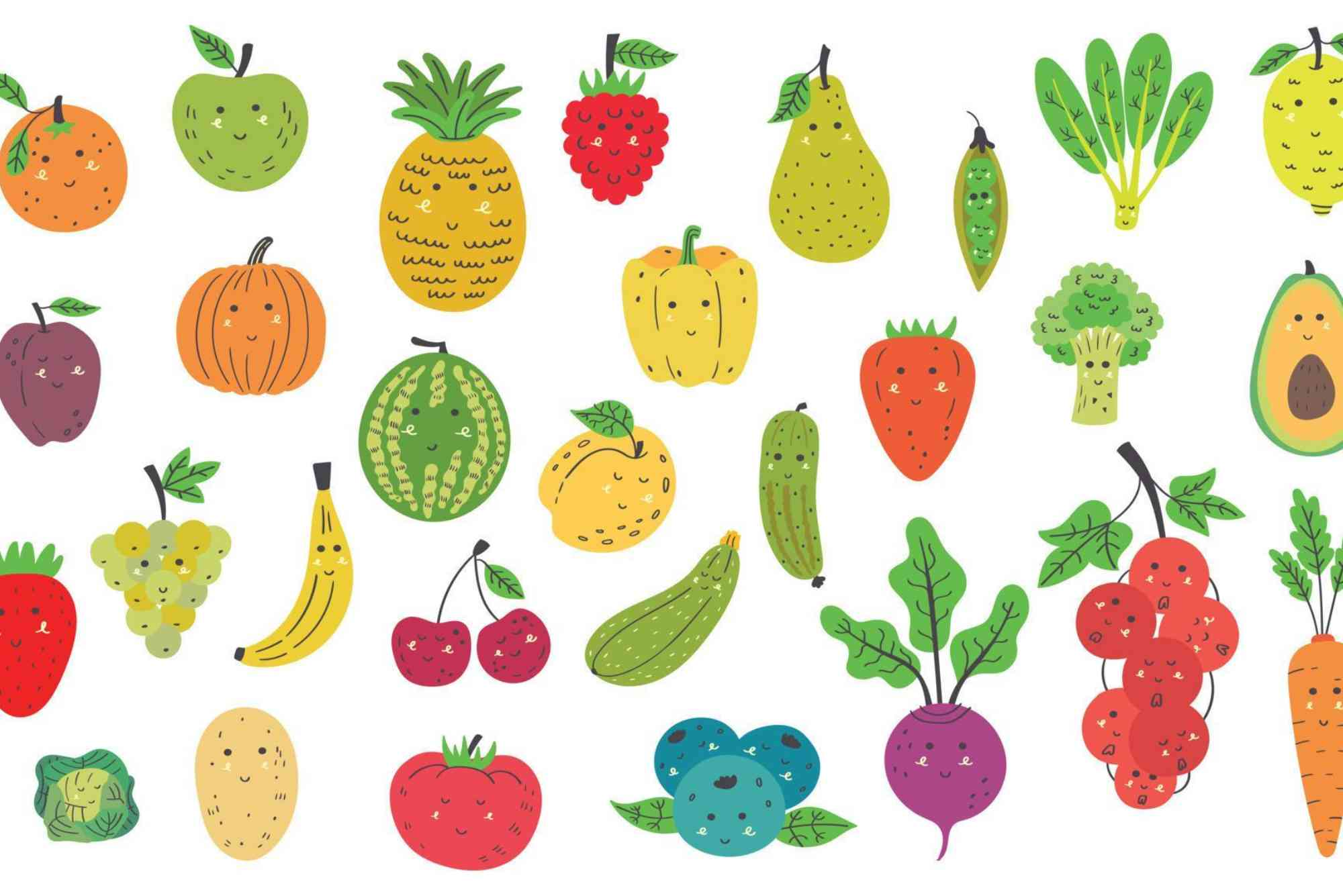 Cute Fruits and Vegetables Clipart
